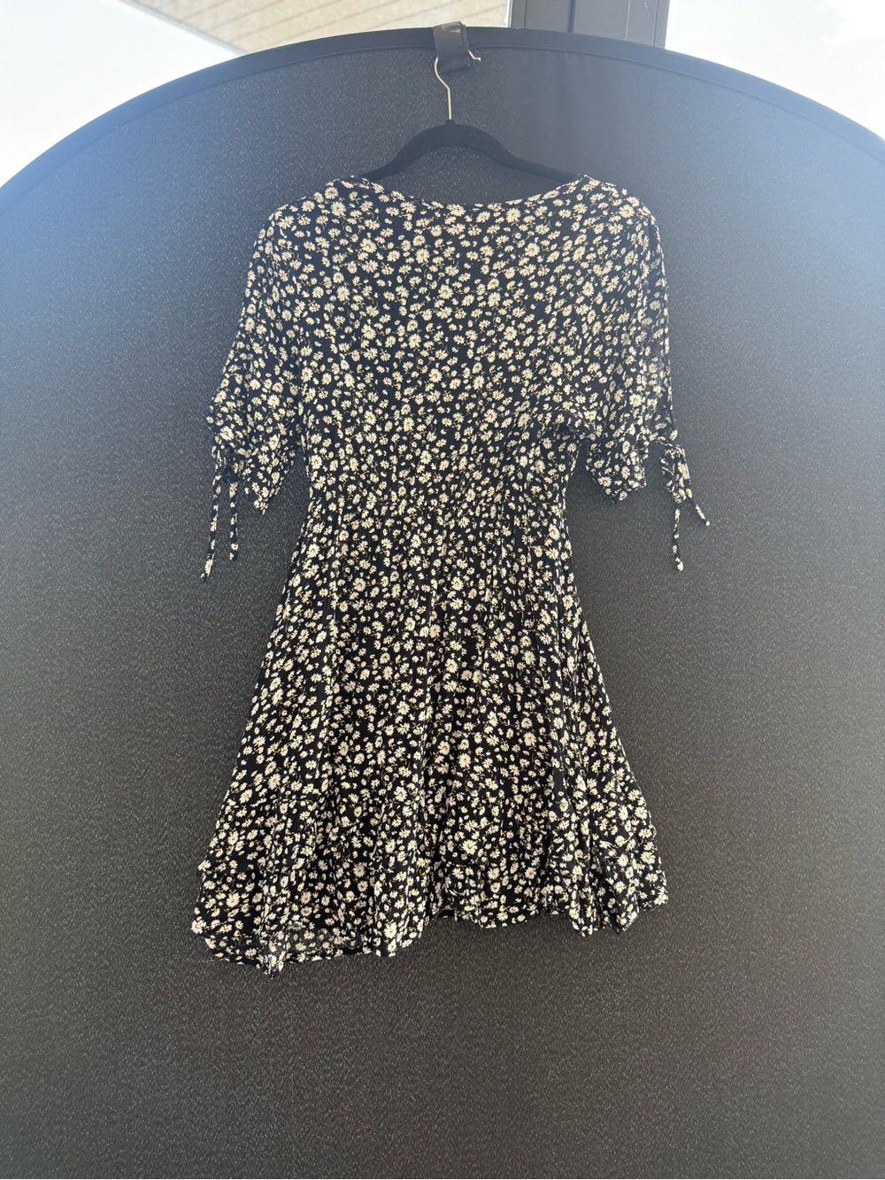 Black and White Floral Tie-Sleeve Mini Dress